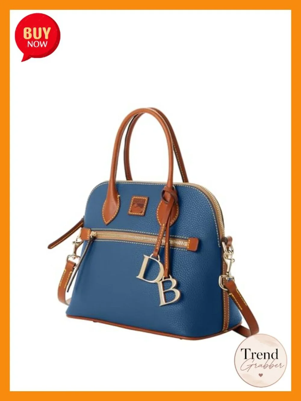 Large Pebble Grain Leather Domed Satchel Handbag with Shoulder Strap
